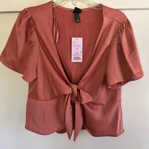 Blush Satin-Like Tie Crop Top from Target size Medium